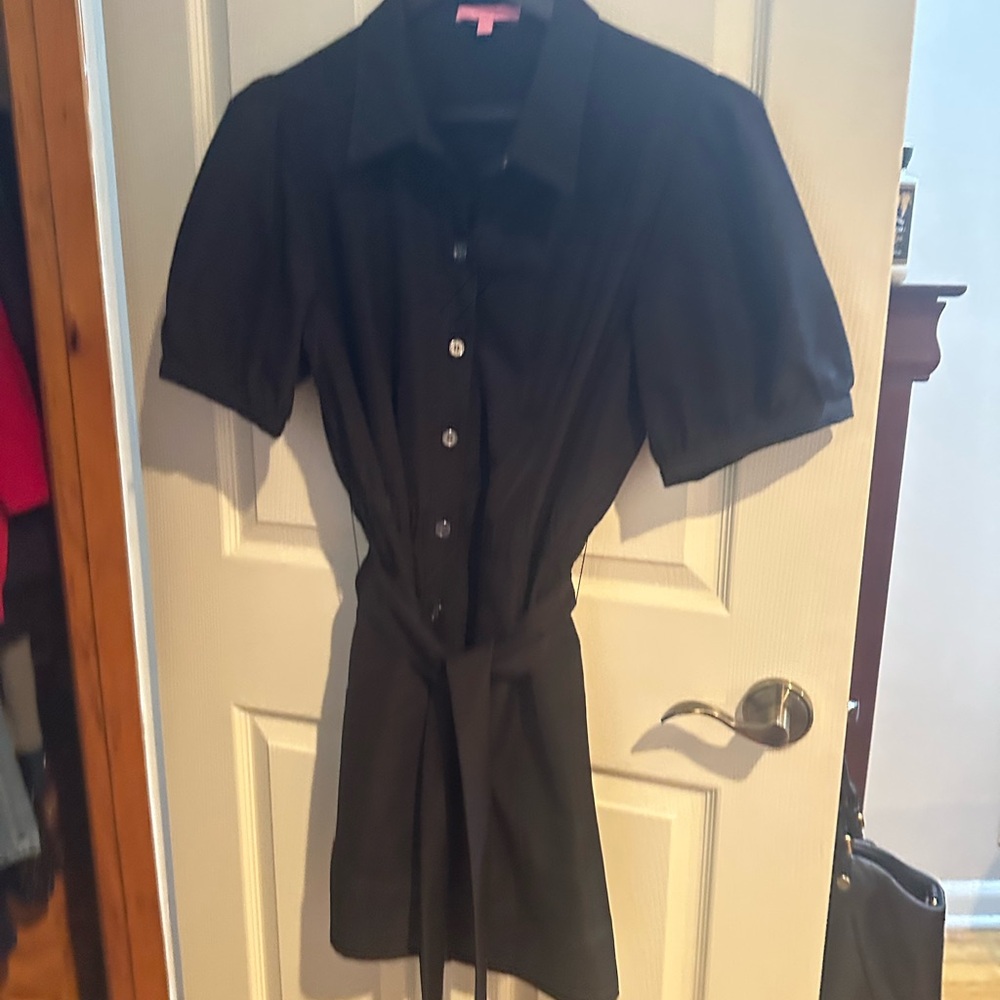 LDT Black Short Sleeve Buttoned Shirt Dress